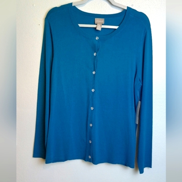 Chico’s The Sparkle Button Cardi in Teal, Size 2 Large/12 - Picture 1 of 11